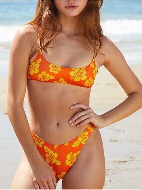 Pacsun La Hearts yellow and Orange Bikini Set with Yellow hibiscus Floral Print